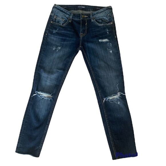 Vigoss The Chelsea Distressed Skinny Dark Wash Mid Rise Skinny Jeans Size 25 - Picture 1 of 12